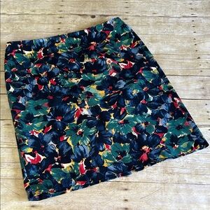 Talbots Navy Floral Mini Skirt with Green and Red Accents